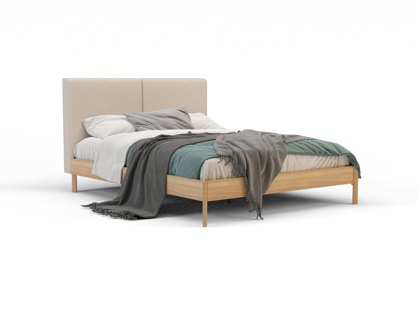 Isaak Beige White Oak Natural Bed Frame