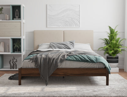 Isaak Beige White Oak Walnut Bed Frame