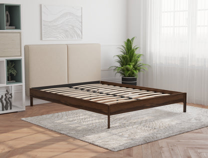 Isaak Beige White Oak Walnut Bed Frame