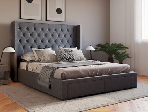 top view of a double bed frame with mattress and pillows in a bedroom from Isaak