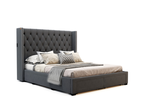 Bologna Grey Fabric Drawer King Bed Frame