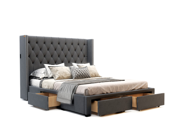 Bologna Grey Fabric Drawer King Bed Frame