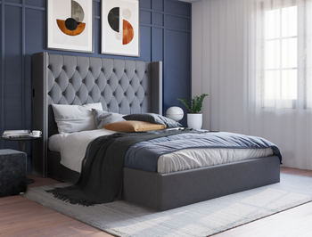 Bologna Grey Fabric Gas Lift Double Bed Frame