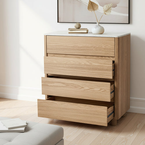 Arlo 4 Chest of Drawers Dresser Faux Marble Top Natural
