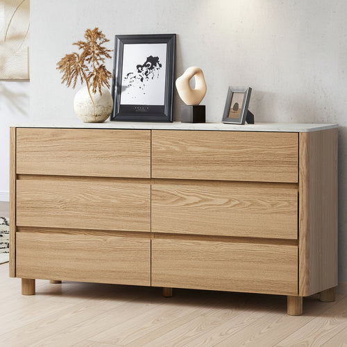 Arlo 6 Chest of Drawers Dresser Faux Marble Top Natural