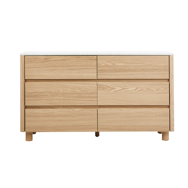 Arlo 6 Chest of Drawers Dresser Faux Marble Top Natural