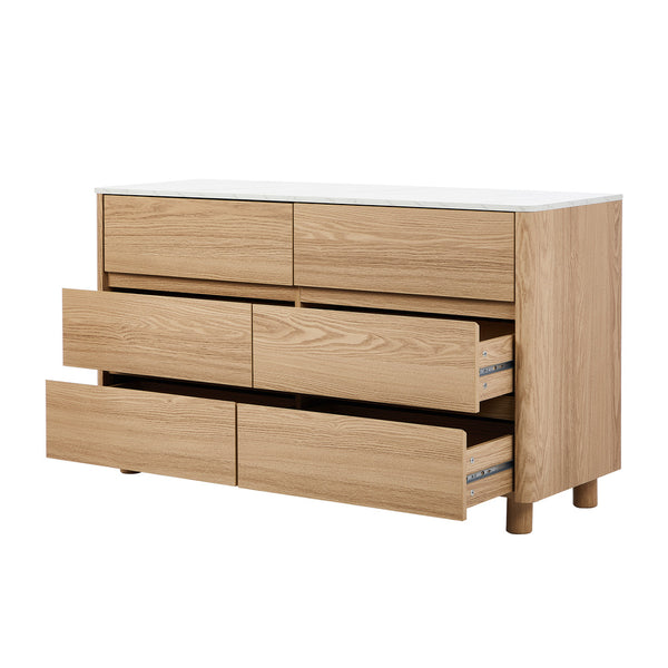 Arlo 6 Chest of Drawers Dresser Faux Marble Top Natural