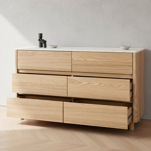 Arlo 6 Chest of Drawers Dresser Faux Marble Top Natural