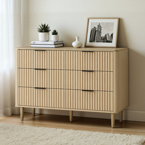 Lumi 6 Chest of Drawers Dressers Lowboy Stripe Natural
