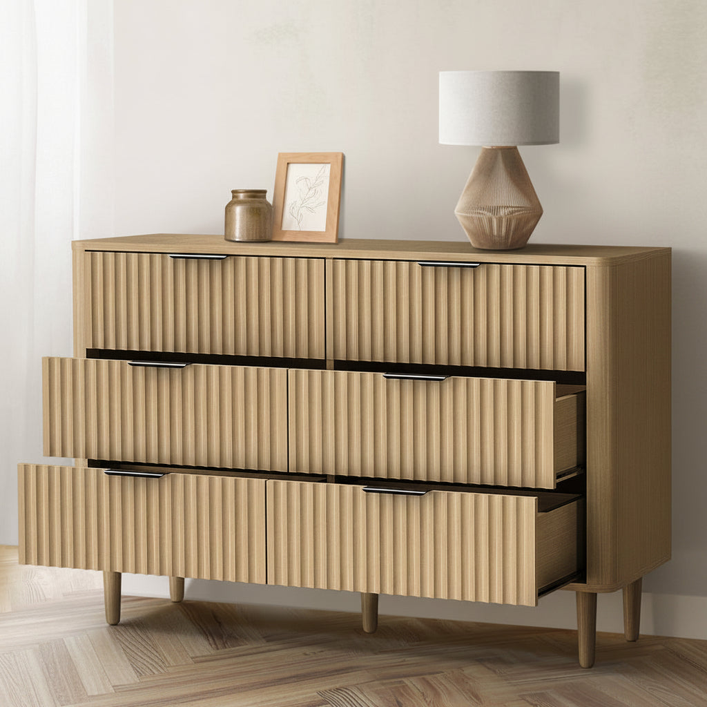 Lumi 6 Chest of Drawers Dressers Lowboy Stripe Natural