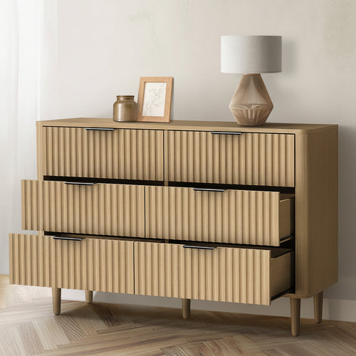 Lumi 6 Chest of Drawers Dressers Lowboy Stripe Natural