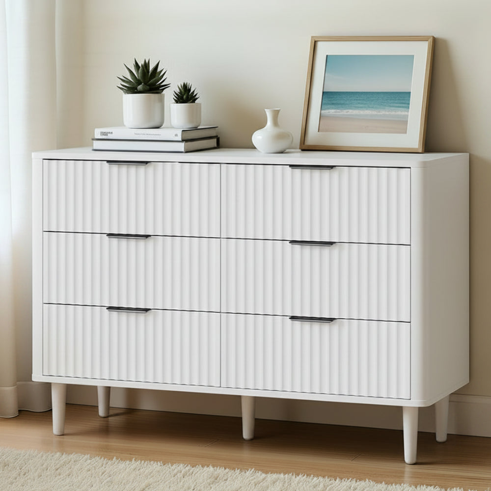Lumi 6 Chest of Drawers Dressers Lowboy Stripe White
