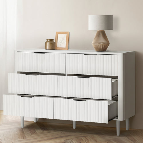 Lumi 6 Chest of Drawers Dressers Lowboy Stripe White