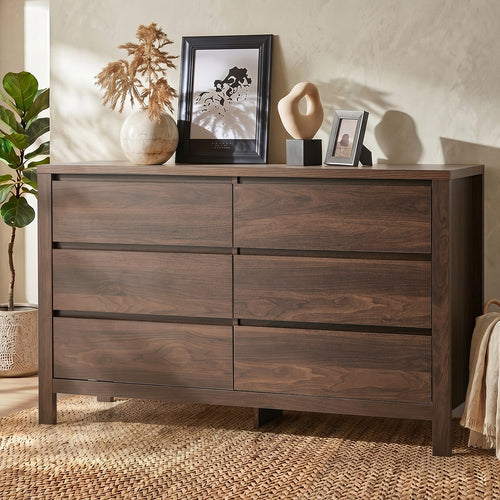 Rhea 6 Chest Of Drawer Lowboy Dresser Handle-Free Bedroom Walnut