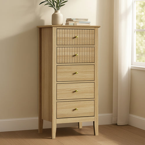 Nordic 5 Chest of Drawers Dresser Tallboy Storage Cabinet Natural