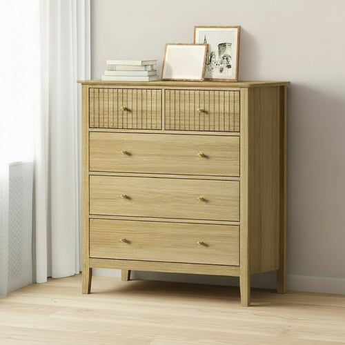 Nordic 5 Chest of Drawers Dresser Storage Cabinet Tallboy Natural