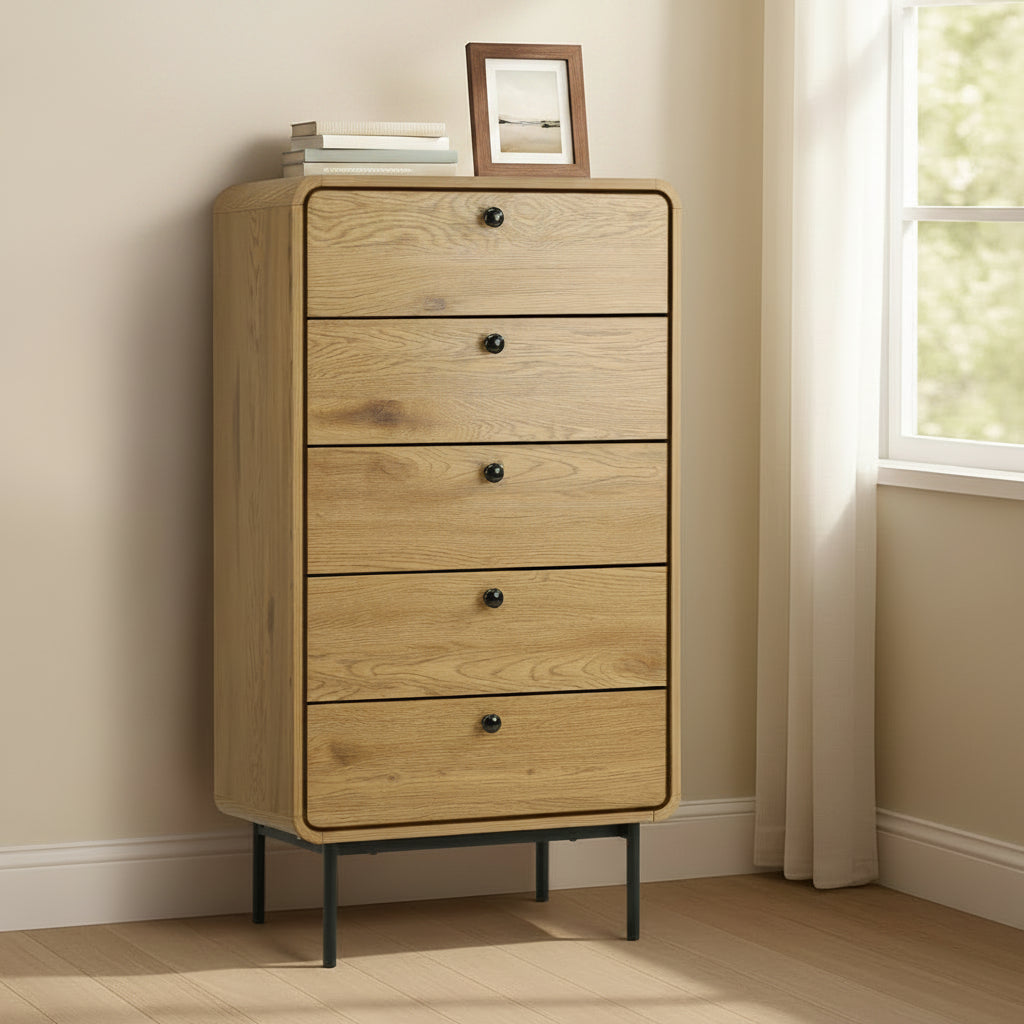Oakridge 5 Chest of Drawers Dresser Tallboy Wooden Handle Natural