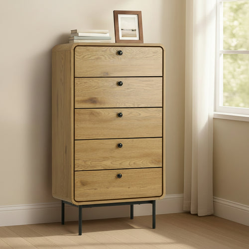 Oakridge 5 Chest of Drawers Dresser Tallboy Wooden Handle Natural