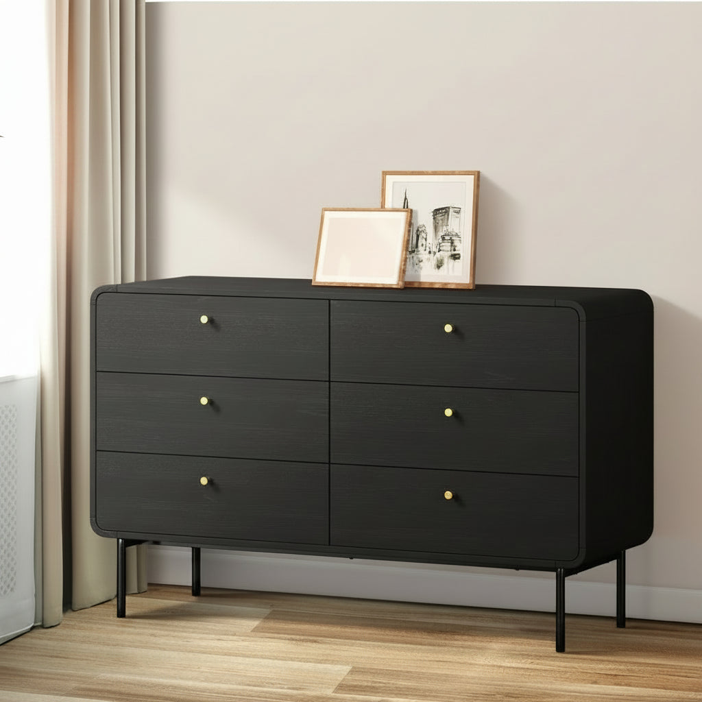 Oakridge 6 Chest of Drawers Tallboy Storage Cabinet Dresser Black