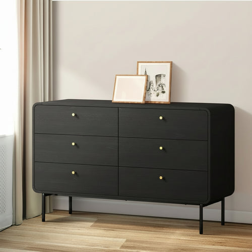 Oakridge 6 Chest of Drawers Tallboy Storage Cabinet Dresser Black