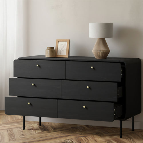 Oakridge 6 Chest of Drawers Tallboy Storage Cabinet Dresser Black