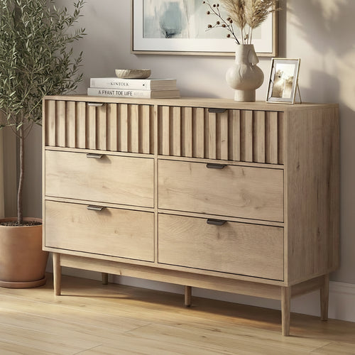 Marlo 6 Chest of Drawers Dresser Storage Cabinet Lowboy Natural