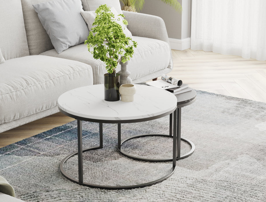 Boston White / Blak Marble Nesting Coffee Table