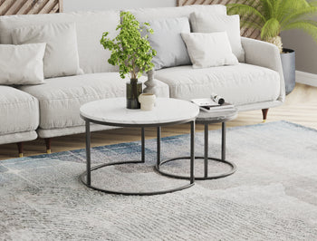 Boston White / Grey Marble Nesting Coffee Table