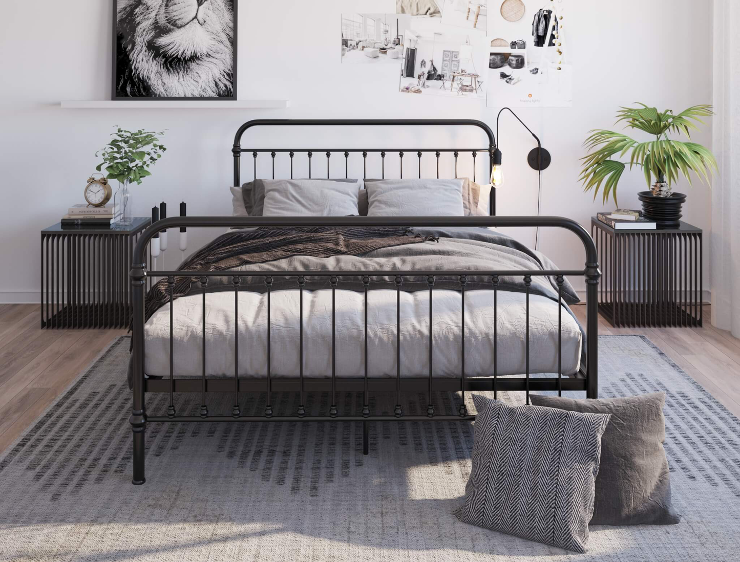 front view of a king single bed frame with mattress and pillows in a bedroom from Isaak