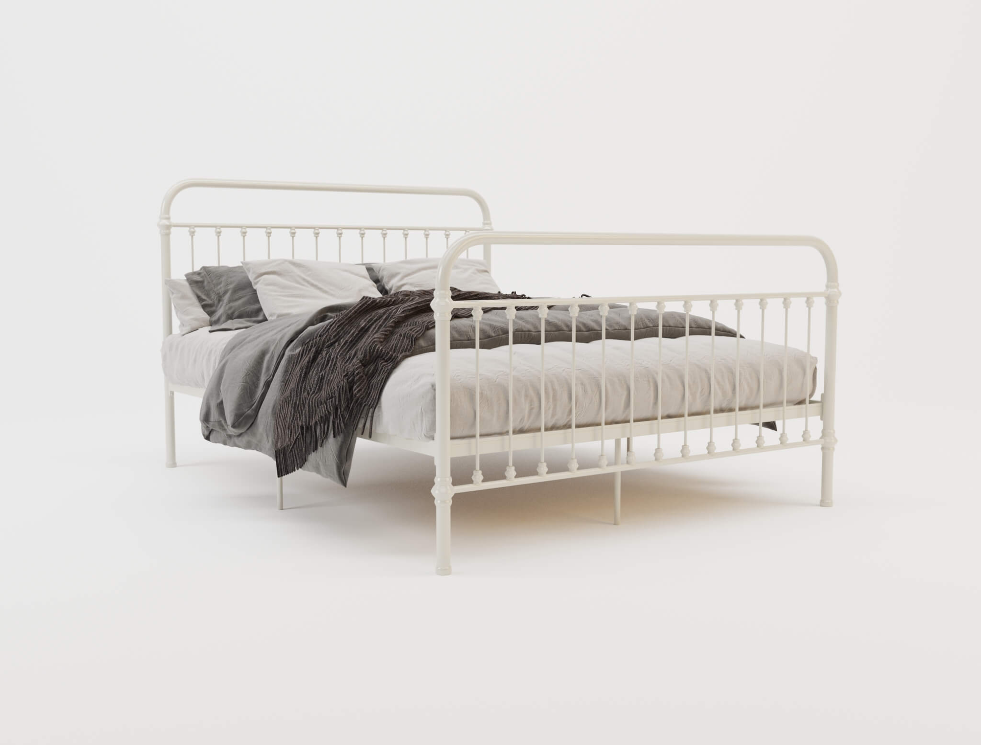 top view of a double bed frame with mattress and pillows in a white background from Isaak