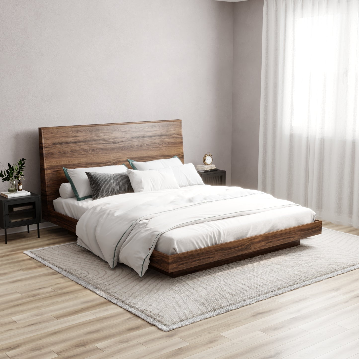 Altair Wooden Walnut King Bed Frame