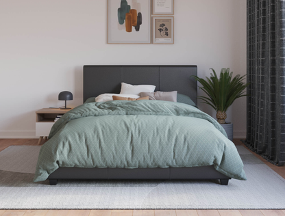 front view of a double bed frame with mattress and pillows in a bedroom from Isaak