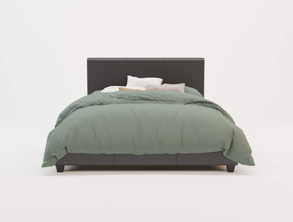 front view of a king single bed frame with mattress and pillows in a white background from Isaak