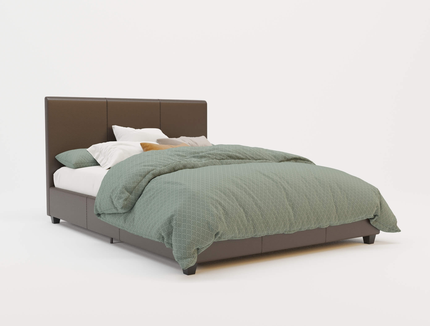 top view of a double bed frame with mattress and pillows in a white background from Isaak 2