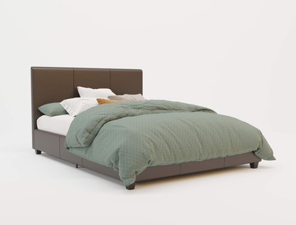 top view of a double bed frame with mattress and pillows in a white background from Isaak 2