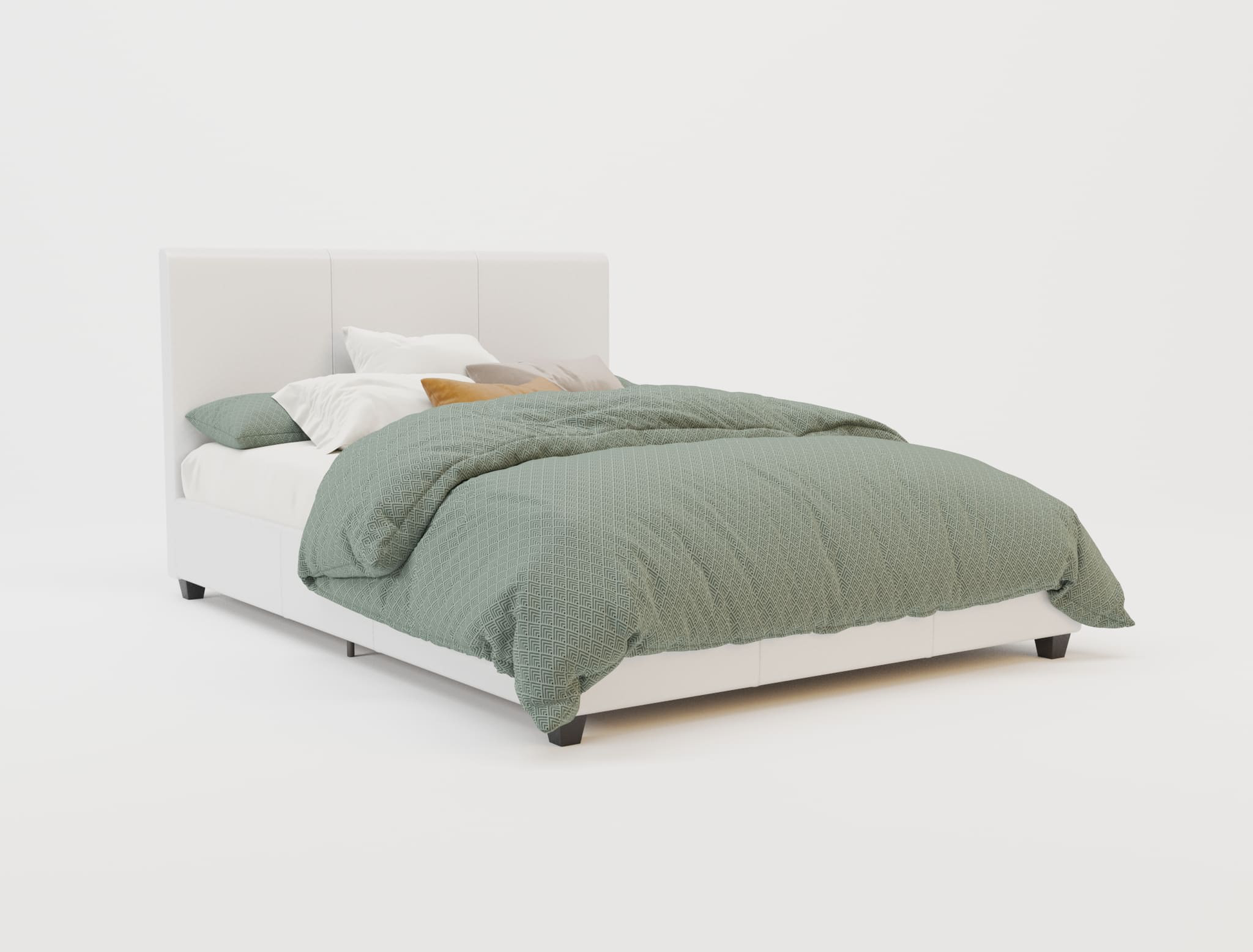 top view of a double bed frame with mattress and pillows in a white background from Isaak