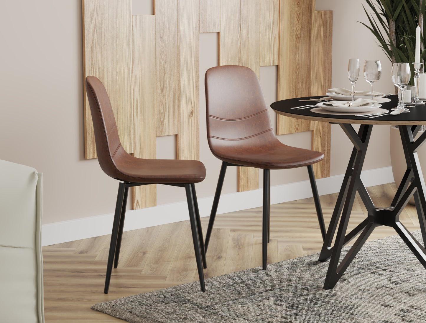 Set of 2 Ollie Brown Vegan Leather Chairs