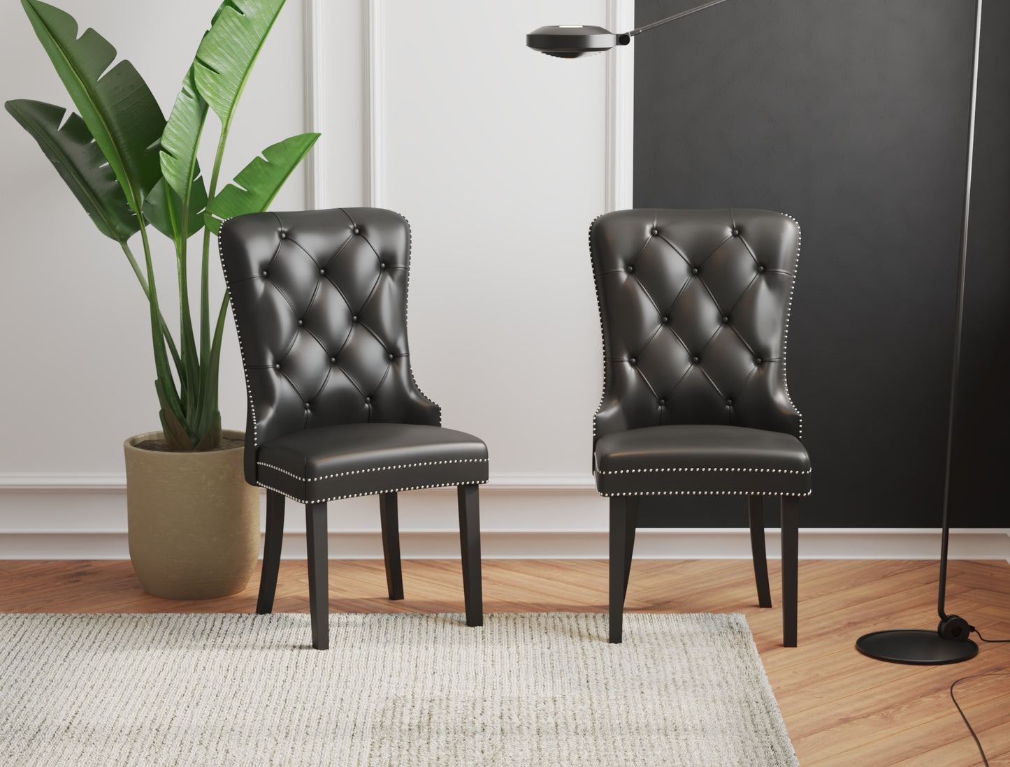 Set of 2 Louie Black Vegan Leather Chairs