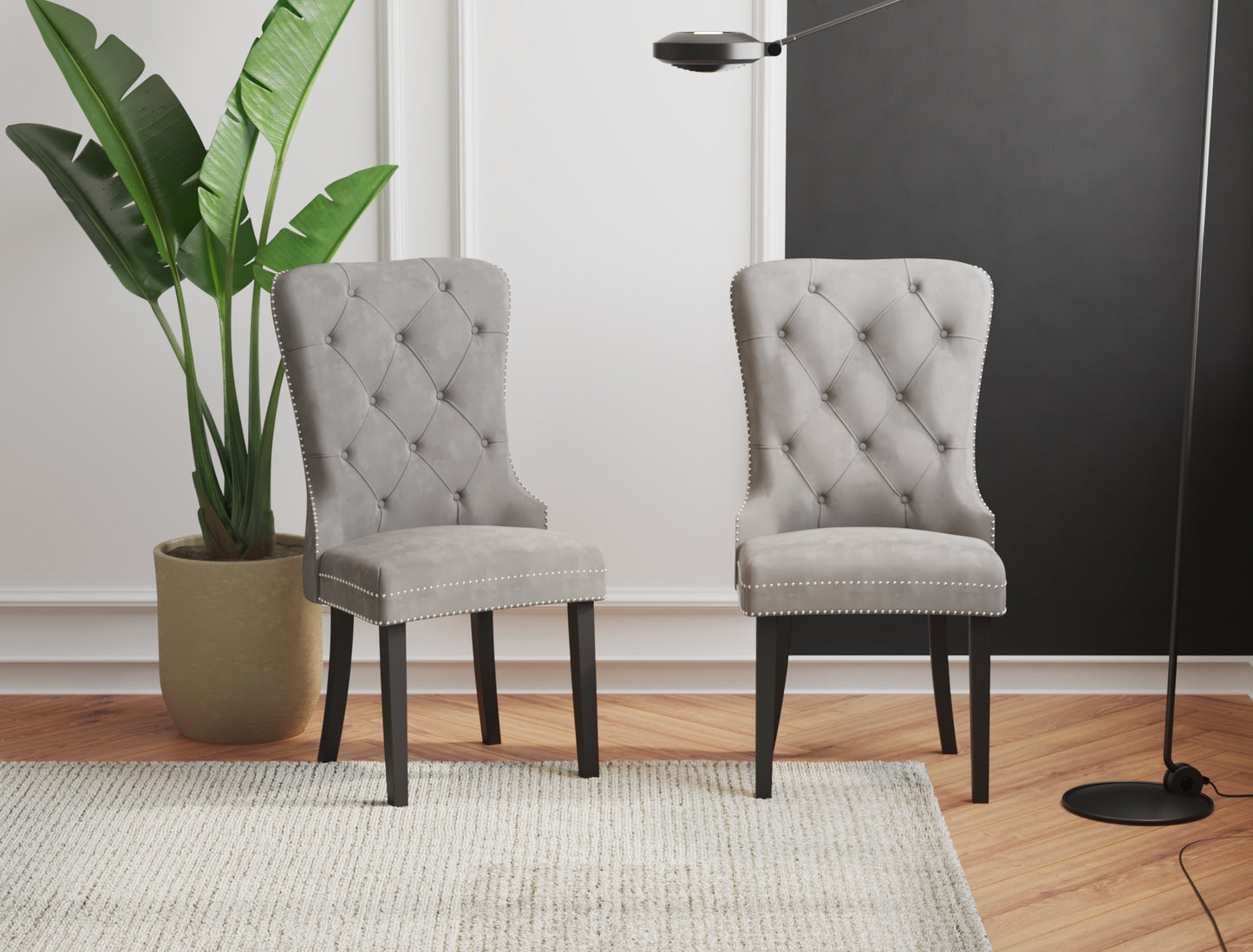 Set of 2 Louie Grey Velvet Chairs