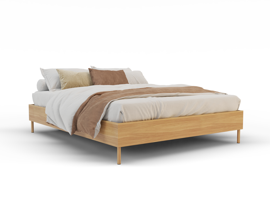 top view of a king single bed frame with mattress and pillows in a white background from Isaak