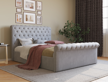 Drako Grey Velvet Gas Lift Double Bed Frame