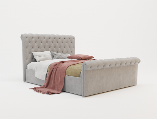 Drako Grey Velvet Gas Lift King Bed Frame