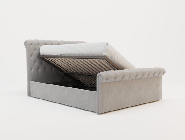 Drako Grey Velvet Gas Lift King Bed Frame