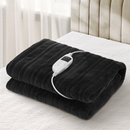 Isaak Washable Electric Heated Throw Rug Flannel Black
