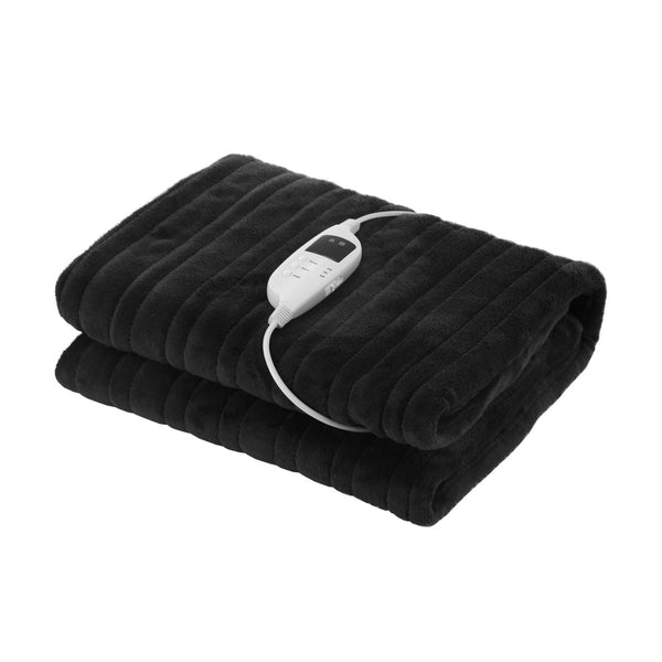 Isaak Washable Electric Heated Throw Rug Flannel Black