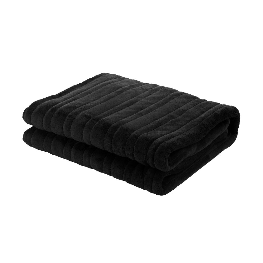 Isaak Washable Electric Heated Throw Rug Flannel Black