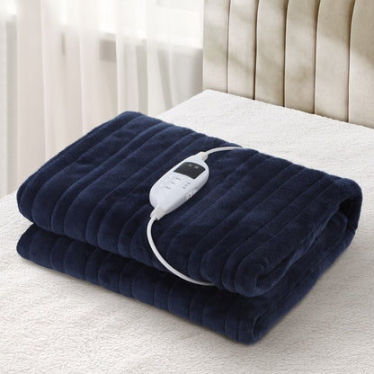 Isaak Washable Electric Heated Throw Rug Flannel Blue