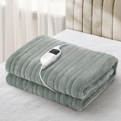 Isaak Electric Heated Blanket Washable Throw Rug Coral Fleece Light Green
