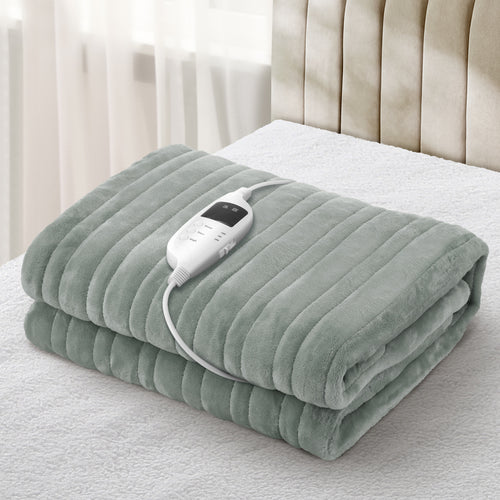 Isaak Electric Heated Blanket Washable Throw Rug Coral Fleece Light Green