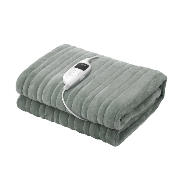 Isaak Electric Heated Blanket Washable Throw Rug Coral Fleece Light Green